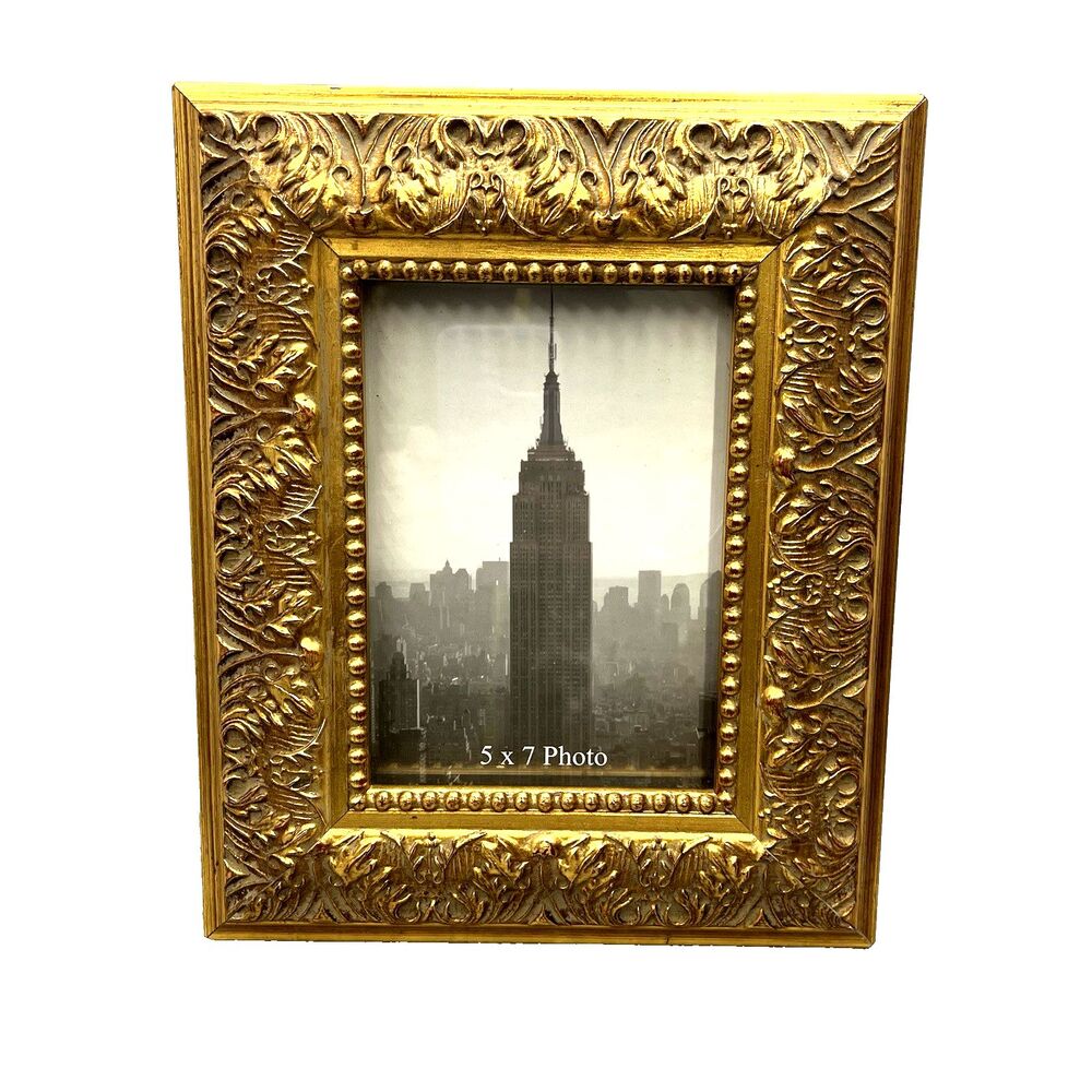 Gold Picture Frame 5x7 Photo Ornate Tabletop or Wall Baroque